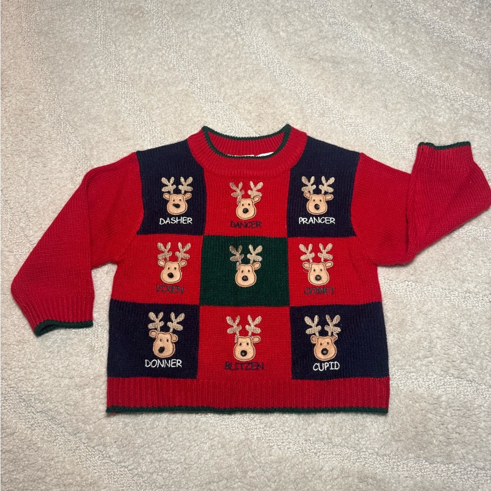 Vintage 90s‎ BT Kids Knit Acrylic Baby Kids Christmas Sweater Reindeer 12 Months